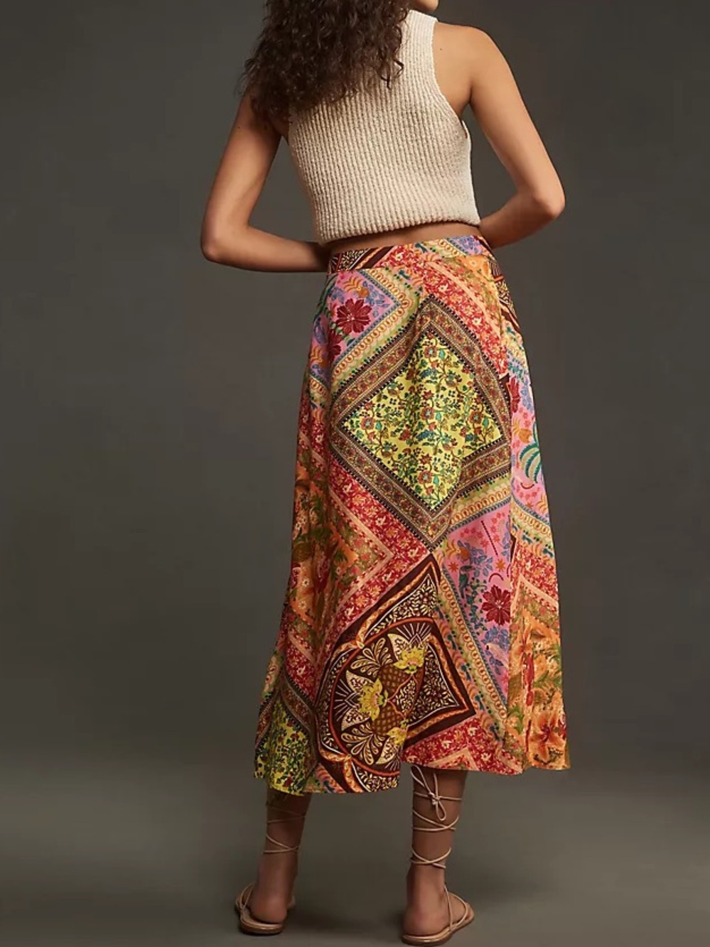 NWT $175 Farm Rio XL Mixed Scarf Print A-Line Midi Slip Skirt Patchwork Floral